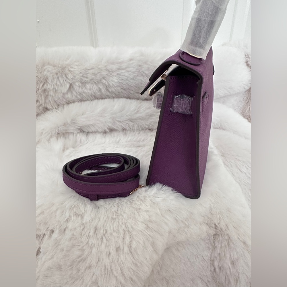 Top Handle, Crossbody Classic Mini Epsom Bag with Gold Hardware in Deep Purple - Picture 4 of 10